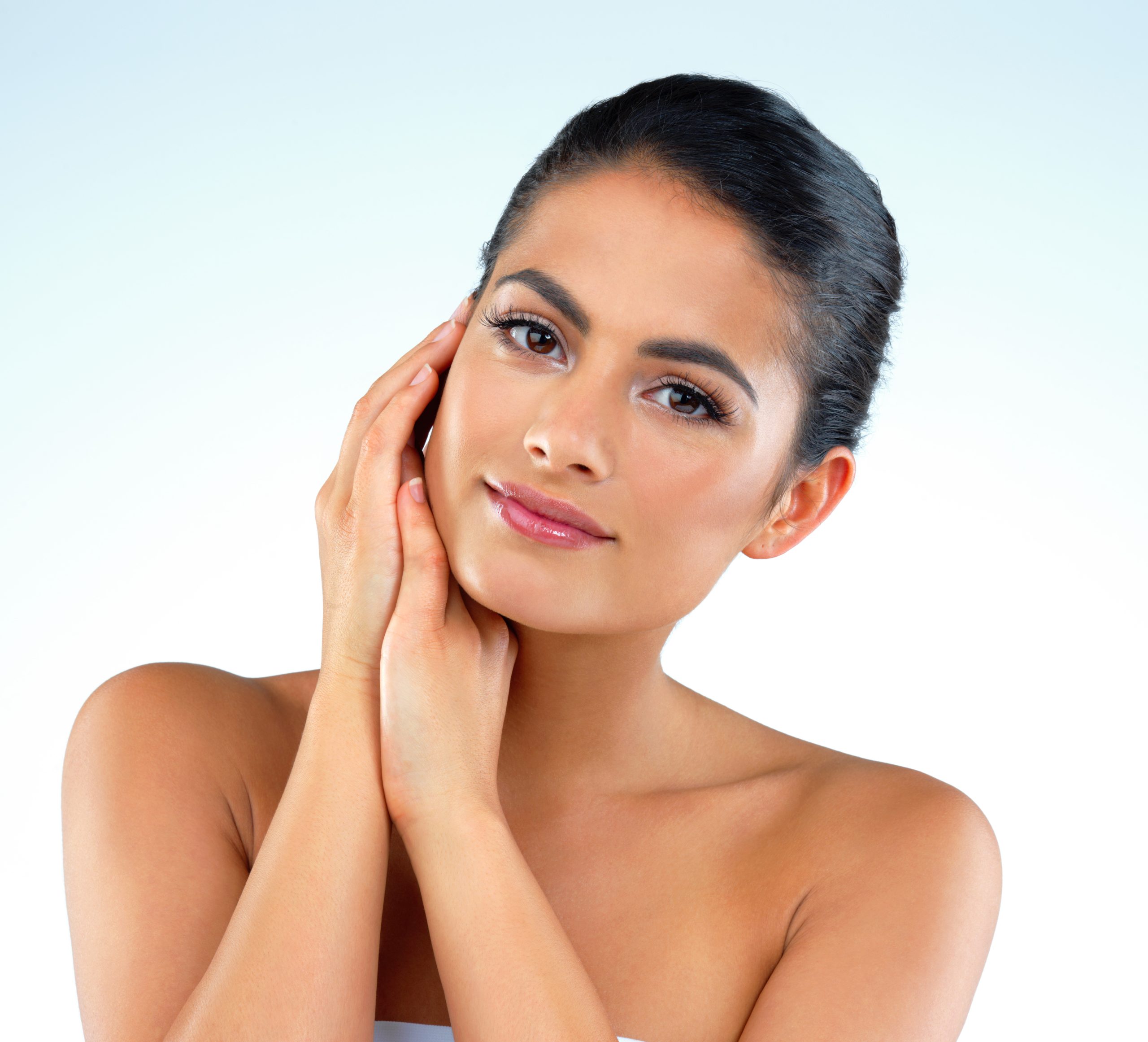 A girl with rejuvinated skin, less wrinkles and no fine lines